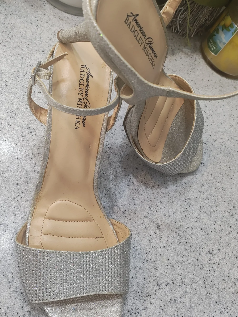 Badgley Mischka Silver Crystal Strap Open-Toe Heels